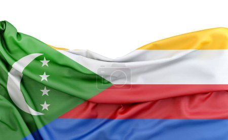 Flagge der Komoren isoliert auf weißem Hintergrund mit Kopierraum darüber. 3D-Rendering