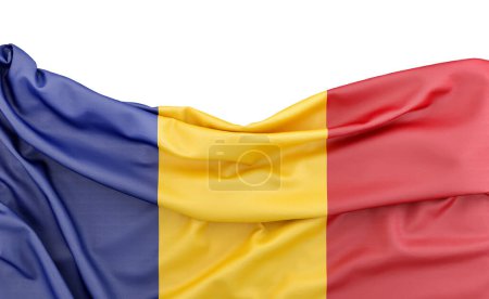 Foto de Bandera de Rumania aislada sobre fondo blanco con espacio de copia arriba. Renderizado 3D - Imagen libre de derechos