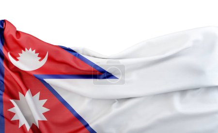 Flag of Nepal isolated on white background with copy space above. 3D rendering