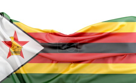 Bandera de Zimbabue aislada sobre fondo blanco con espacio de copia arriba. Renderizado 3D