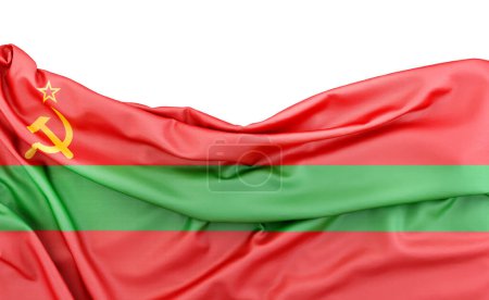 Flag of Transnistria isolated on white background with copy space above. 3D rendering