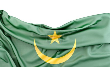 Bandera de Mauritania aislada sobre fondo blanco con espacio de copia arriba. Renderizado 3D