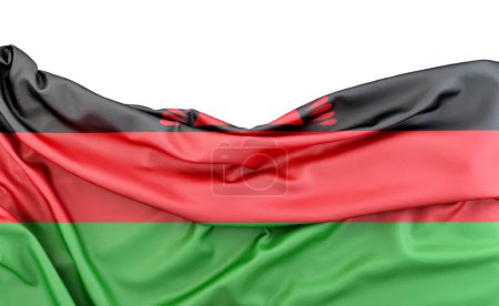 Bandera de Malawi aislada sobre fondo blanco con espacio de copia arriba. Renderizado 3D