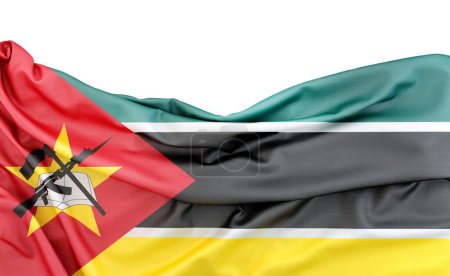 Flagge von Mosambik isoliert auf weißem Hintergrund mit Kopierraum darüber. 3D-Rendering