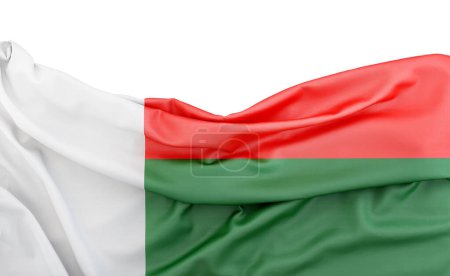 Flag of Madagascar isolated on white background with copy space above. 3D rendering