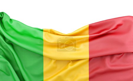 Bandera de Malí aislada sobre fondo blanco con espacio de copia arriba. Renderizado 3D
