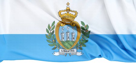 Bandera de San Marino aislada sobre fondo blanco con espacio de copia abajo. Renderizado 3D