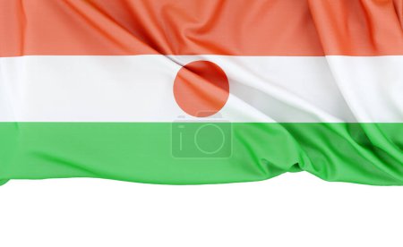 Bandera de Níger aislada sobre fondo blanco con espacio de copia a continuación. Renderizado 3D