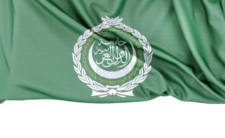 Bandera de la Liga Árabe aislada sobre fondo blanco con espacio de copia abajo. Renderizado 3D