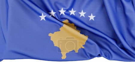 Flag of Kosovo isolated on white background with copy space below. 3D rendering