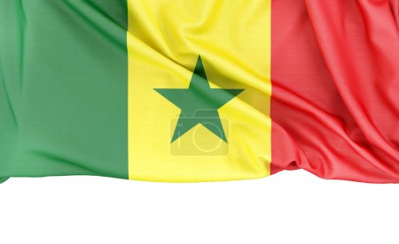 Bandera de Senegal aislada sobre fondo blanco con espacio de copia abajo. Renderizado 3D