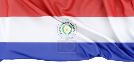 Flag of Paraguay isolated on white background with copy space below. 3D rendering