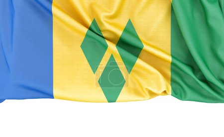Flagge von Saint Vincent und den Grenadinen isoliert auf weißem Hintergrund mit Kopierraum darunter. 3D-Rendering