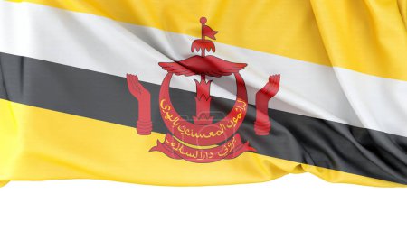 Flagge von Brunei isoliert auf weißem Hintergrund mit Kopierraum darunter. 3D-Rendering