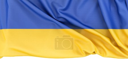 Foto de Bandera de Ucrania aislada sobre fondo blanco con espacio de copia a continuación. Renderizado 3D - Imagen libre de derechos