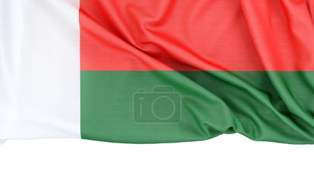 Flag of Madagascar isolated on white background with copy space below. 3D rendering