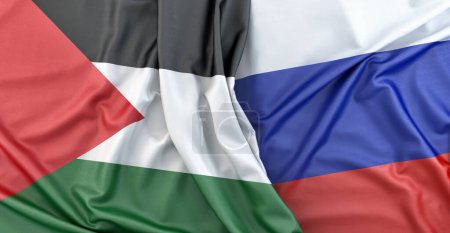 Flaggen Palästinas und Russlands. 3D-Rendering