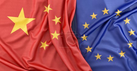 Foto de Banderas de China y la Unión Europea. Renderizado 3D - Imagen libre de derechos