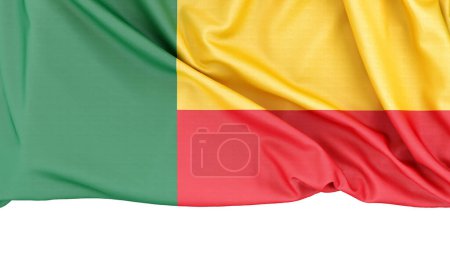 Flagge von Benin isoliert auf weißem Hintergrund mit Kopierraum darunter. 3D-Rendering