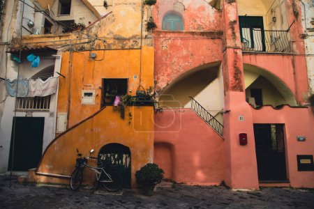 Photo for Procida island with colorful houses in small town street - Royalty Free Image