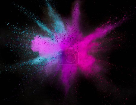 Photo for Freeze motion shot of color powder explosion isolated on black background - Royalty Free Image