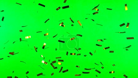 Photo for Gold Confetti Falling on Green Screen Background - Royalty Free Image