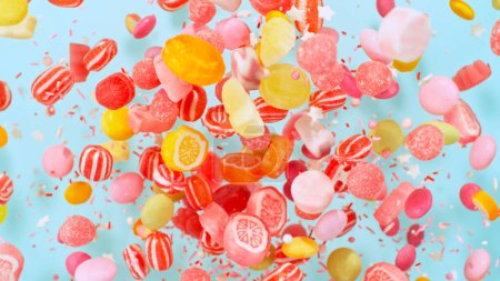 Téléchargez les photos : Sweet candies flying, freeze motion - en image libre de droit