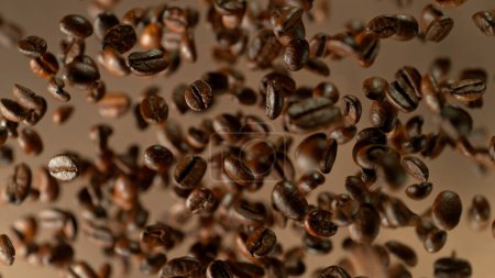 Téléchargez les photos : Freeze motion shot of rotating coffee beans, brown gradient background - en image libre de droit