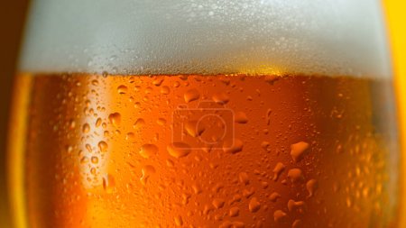 Freshly brewed beer in a pint on orange gradient background, close-up