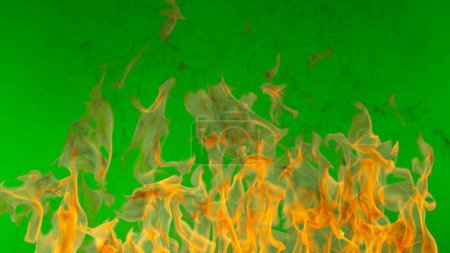 Foto de Llamas de fuego aisladas sobre fondo de pantalla verde - Imagen libre de derechos