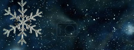 Photo for Decorative Christmas Flake with Bokeh Lights and Falling Snow Flakes - Royalty Free Image