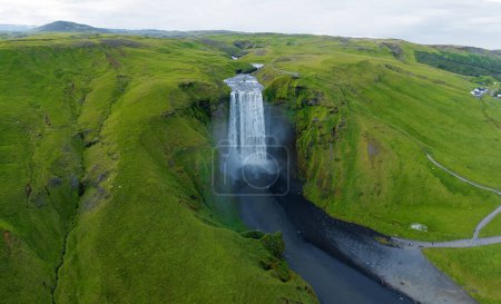 Photo for Aerial view on the Skogafoss waterfall, Iceland. Famous place. - Royalty Free Image