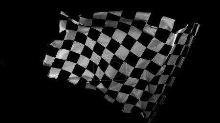 Karierte Rennfahne. Freeze Motion Wavy Nahaufnahme Stoff flattert Racing Flags Hintergrund. Formel-1-Flagge im Motorsport.