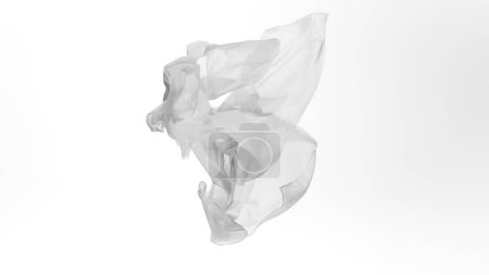 Téléchargez les photos : Tissu de soie transparent blanc coulant par le vent, gros plan - en image libre de droit
