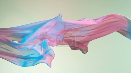 Foto de Tela de seda transparente de color pastel que fluye por el viento, primer plano - Imagen libre de derechos