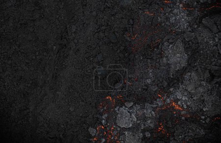 Vista aérea de la textura de un campo de lava solidificante, primer plano