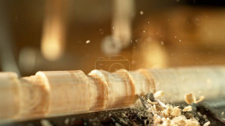 Photo for Close-up of carving wood with a chisel. Low depth of focus, super macro shot. - Royalty Free Image