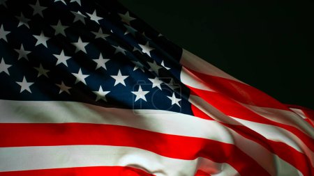 Téléchargez les photos : Gros plan du drapeau américain sur fond noir, mouvement de gel - en image libre de droit
