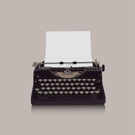 Máquina de escribir vintage con papel sobre fondo gris. Concepto de arte y creatividad. Diseño de ilustración vectorial