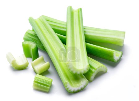 Photo for Pile of celery ribs isolated on white background. - Royalty Free Image