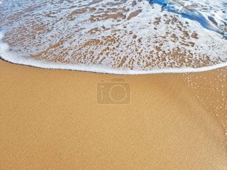 Photo for Ocean foam covering beautiful sandy beach. Closeup. - Royalty Free Image