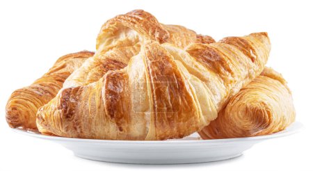 Photo for Tasty crusty croissants on the plate on white background. File contains clipping path. - Royalty Free Image