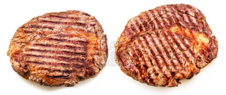 Téléchargez les photos : Deux steaks de côtelette grillés isolés sur fond blanc. - en image libre de droit