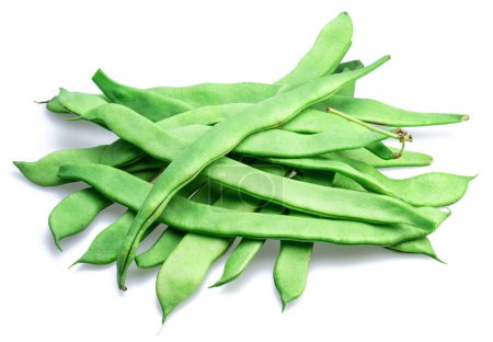 Foto de French green beans isolated on white background. Green beans are rich in protein, dietary fibres, and minerals but low in calories. - Imagen libre de derechos