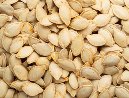 Photo for Fresh pumpkin seeds in husk closeup.  Food background. - Royalty Free Image