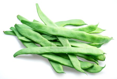 Foto de French green beans isolated on white background. Green beans are rich in protein, dietary fibres, and minerals but low in calories. - Imagen libre de derechos
