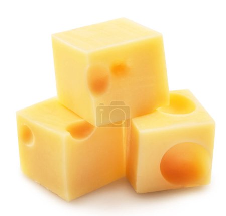 Photo for Pyramid of Emmental cheese cubes isolated on white background. File contains clipping path. - Royalty Free Image