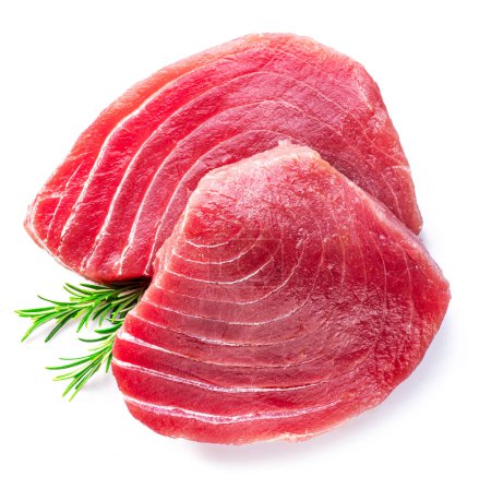 Photo for Fresh tuna steaks isolated on white background. - Royalty Free Image