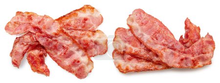 Téléchargez les photos : Tranches de bacon frit sur fond blanc. - en image libre de droit