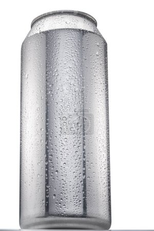 Photo for Chilled silver beer can covered with condensation on white background. Clipping path. - Royalty Free Image